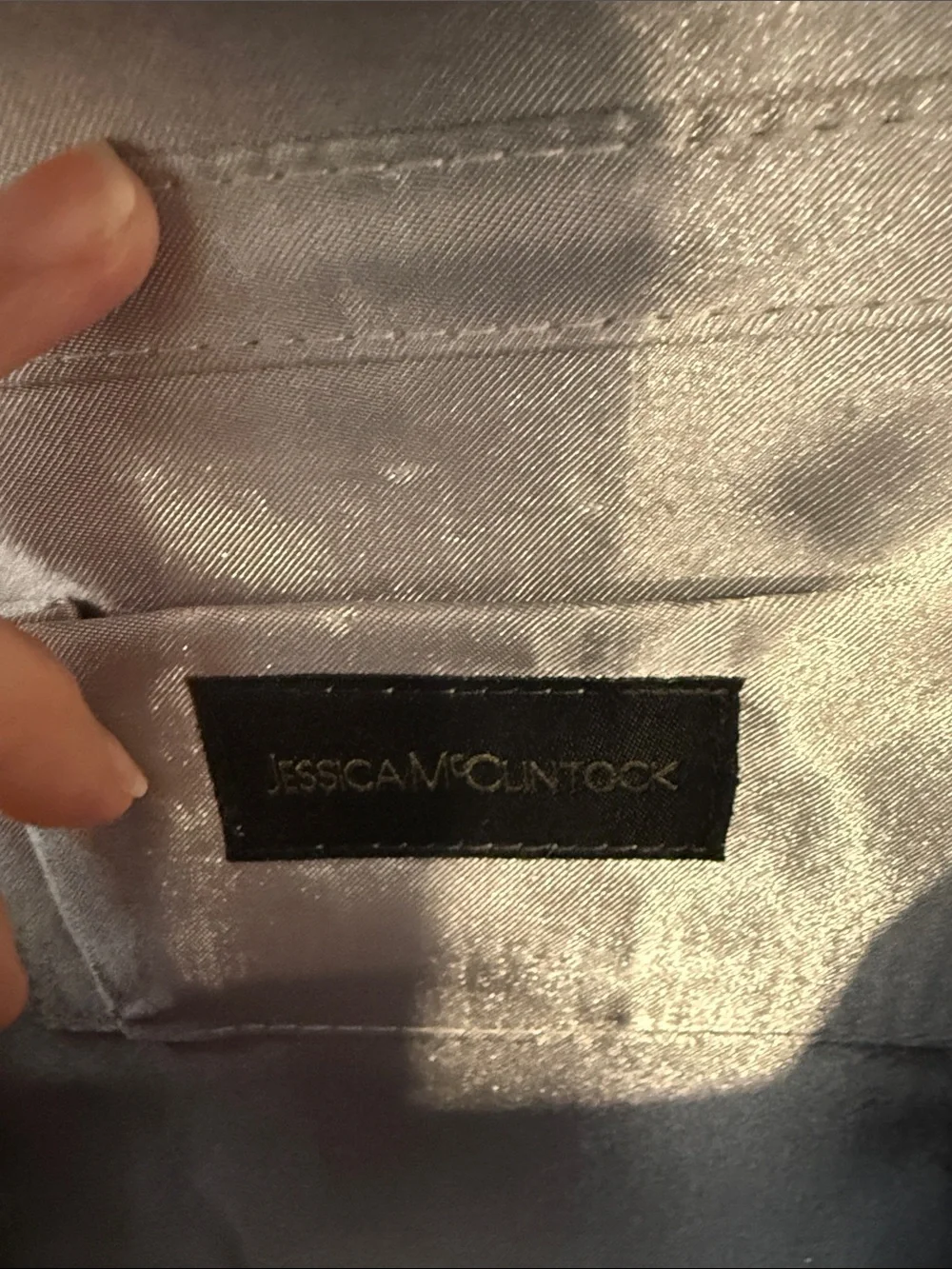 Jessica McClintock Silver Metallic Evening Clutch Removable Chain Formal Prom